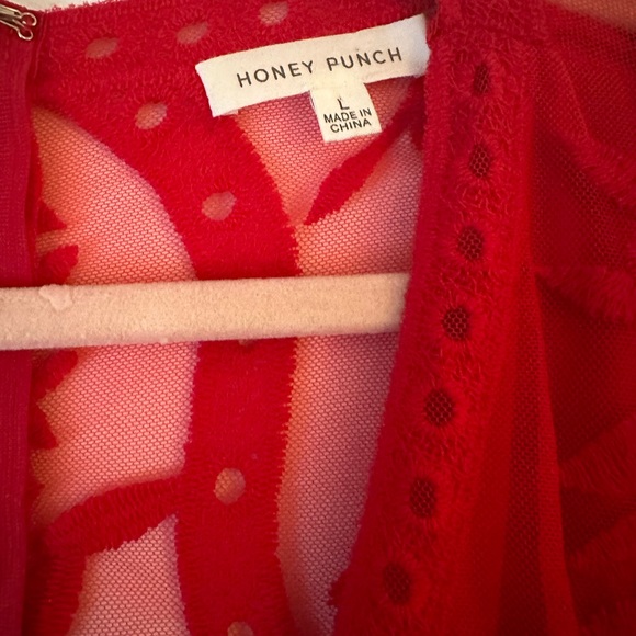 Red lace romper. Red is a little deeper than the photo. - Picture 6 of 11